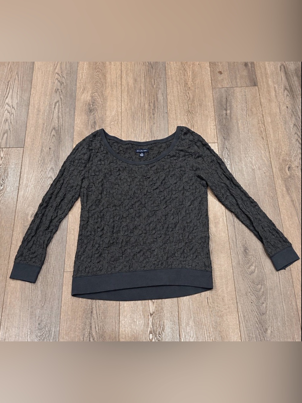 American Eagle 2012 Charcoal Sheer Lace Long Sleeve Top S Coquette Dark Feminine